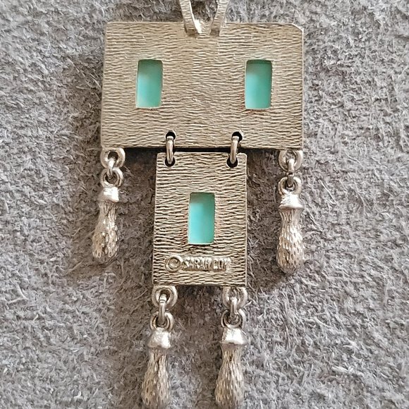 Silver Tone w/ Faux Turquoise Sarah Conventry 3 1/4" Long Pendant - Jewelry - Picture 3 of 4